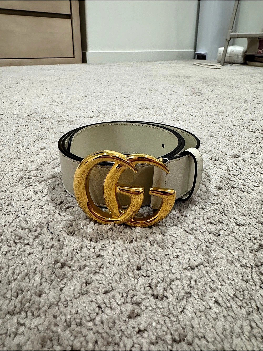 Gucci GG Marmont Leather Belt White & Gold